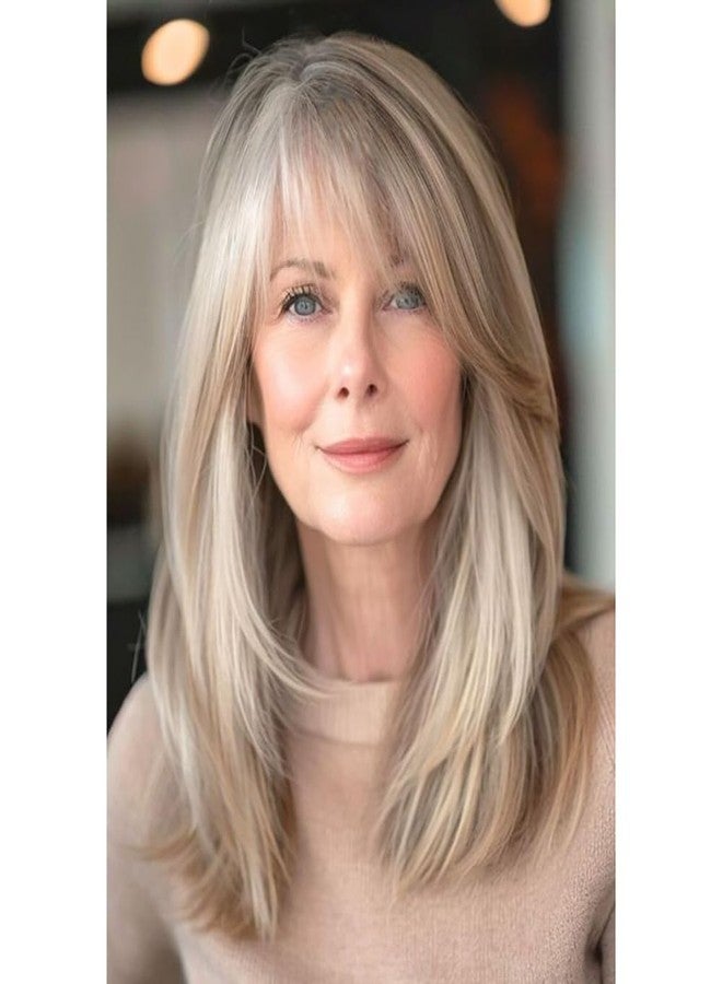 Dsimeig Long Blonde Wigs for Women Natural Straight Blonde Wig with Bangs,Synthetic Hair Wig for Daily Party Use - Image 1